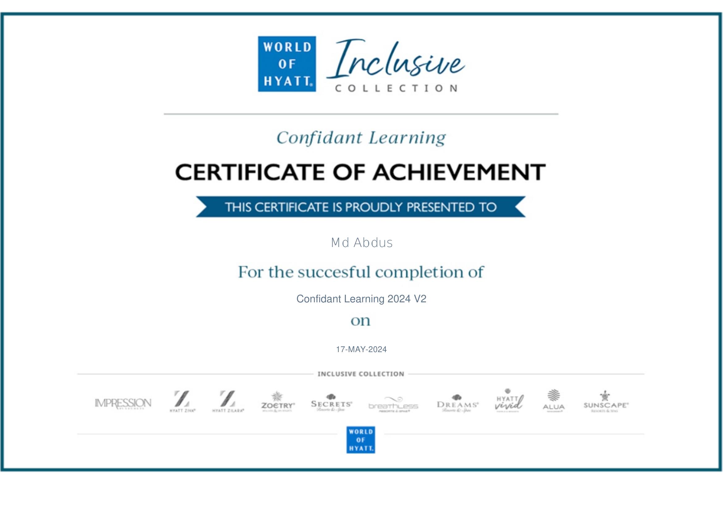 Confidant Learning Certificate