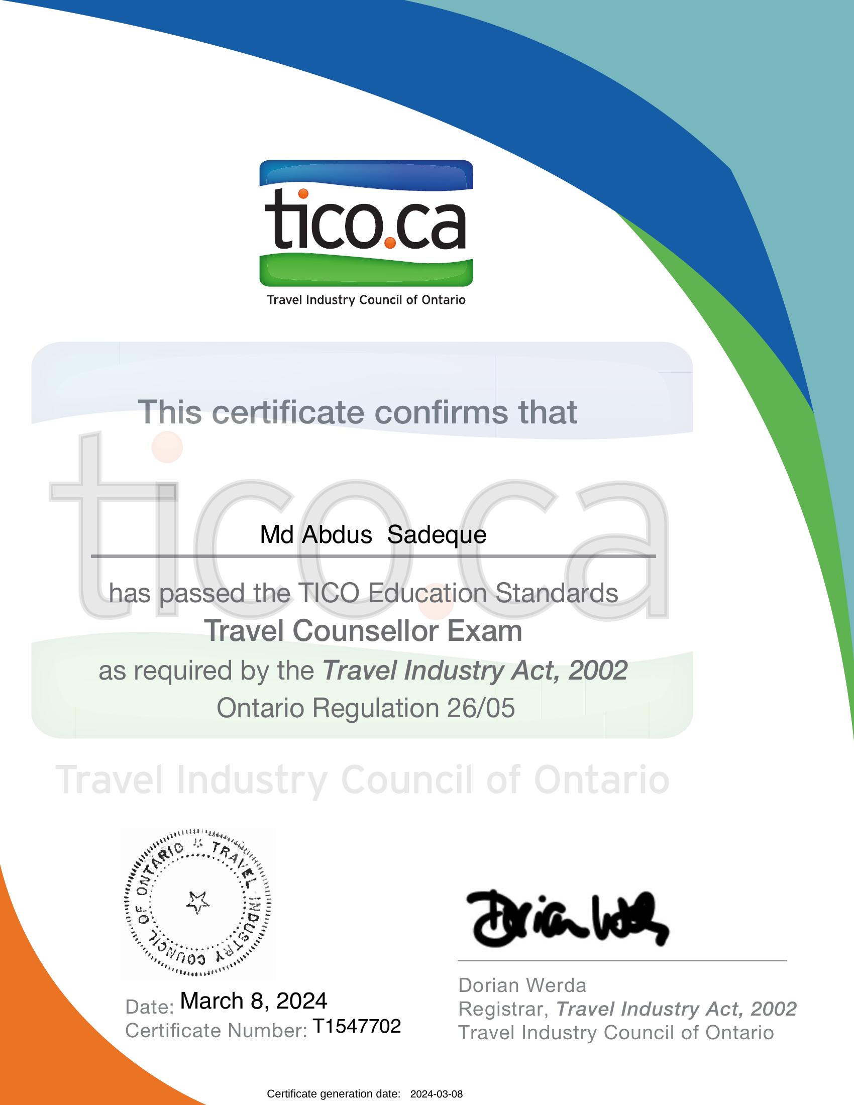 TICO Certificate
